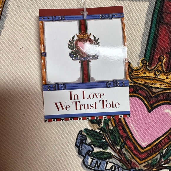 NWT Brighton In Love We Trust Promo Tote Bag Canvas Blue Leather Handles - Picture 4 of 15